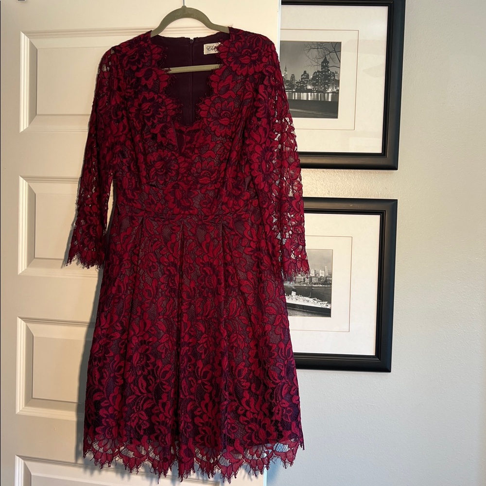 Eliza J Dark Red Lace Long Sleeve Dress